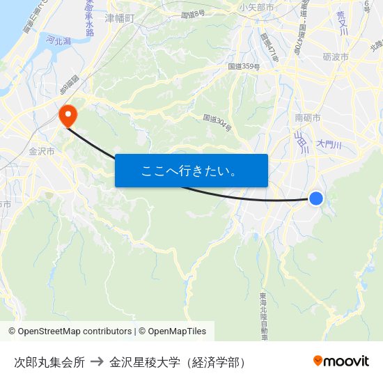 次郎丸集会所 to 金沢星稜大学（経済学部） map