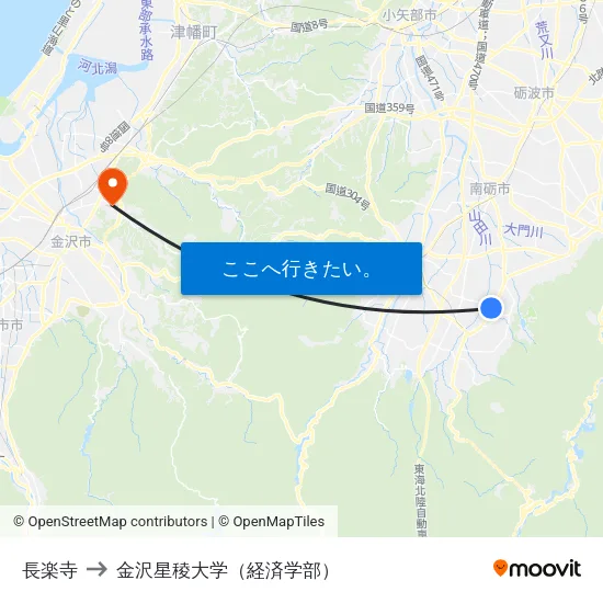 長楽寺 to 金沢星稜大学（経済学部） map