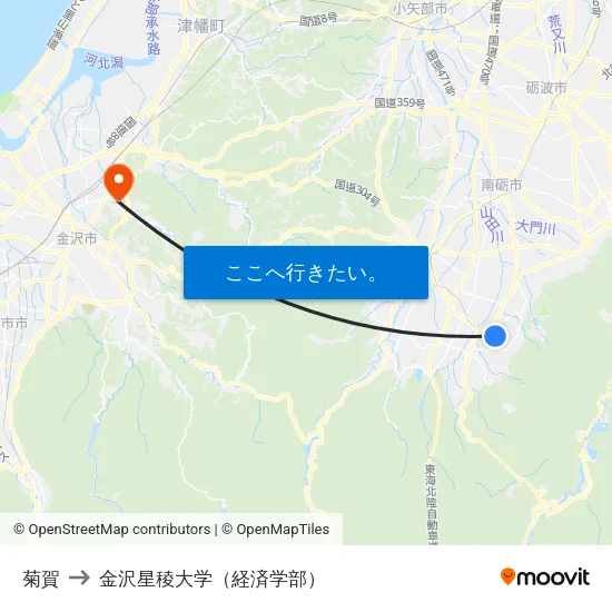 菊賀 to 金沢星稜大学（経済学部） map