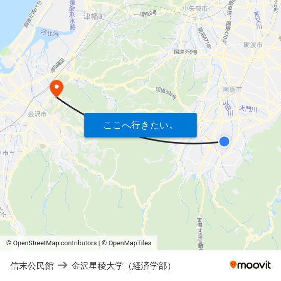 信末公民館 to 金沢星稜大学（経済学部） map