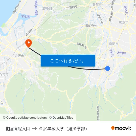 北陸病院入口 to 金沢星稜大学（経済学部） map