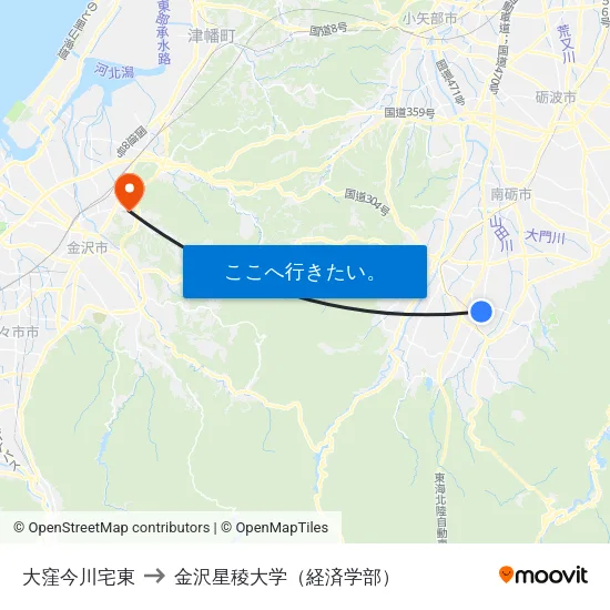 大窪今川宅東 to 金沢星稜大学（経済学部） map