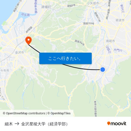 細木 to 金沢星稜大学（経済学部） map