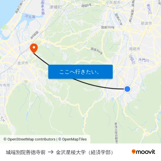 城端別院善徳寺前 to 金沢星稜大学（経済学部） map
