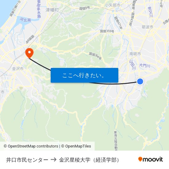 井口市民センター to 金沢星稜大学（経済学部） map