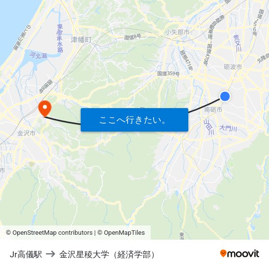Jr高儀駅 to 金沢星稜大学（経済学部） map