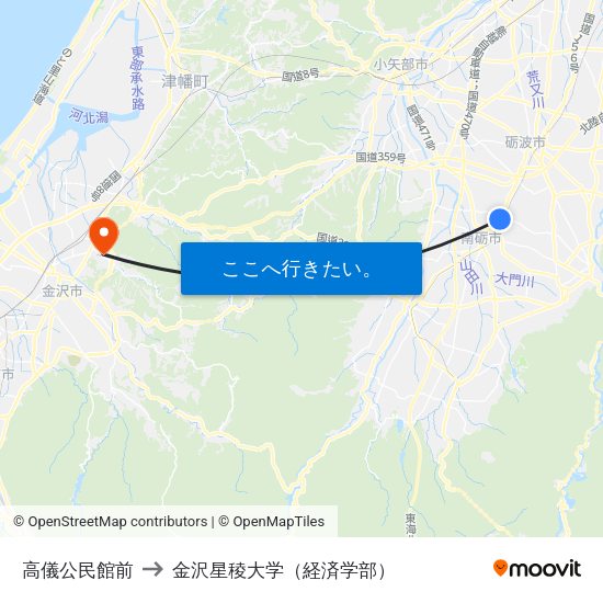 高儀公民館前 to 金沢星稜大学（経済学部） map