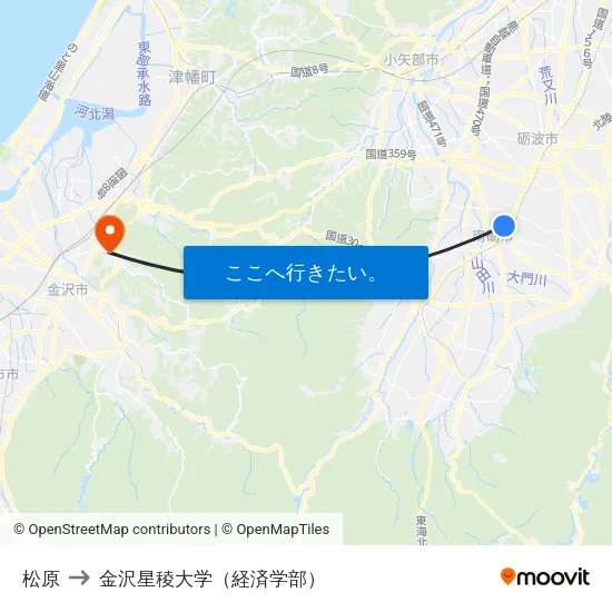 松原 to 金沢星稜大学（経済学部） map