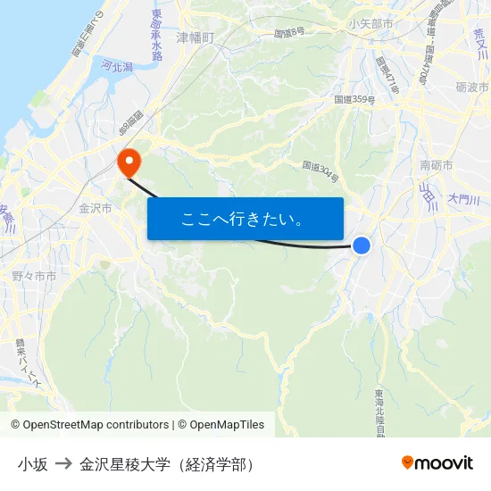 小坂 to 金沢星稜大学（経済学部） map