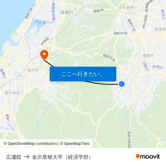 広瀬舘 to 金沢星稜大学（経済学部） map