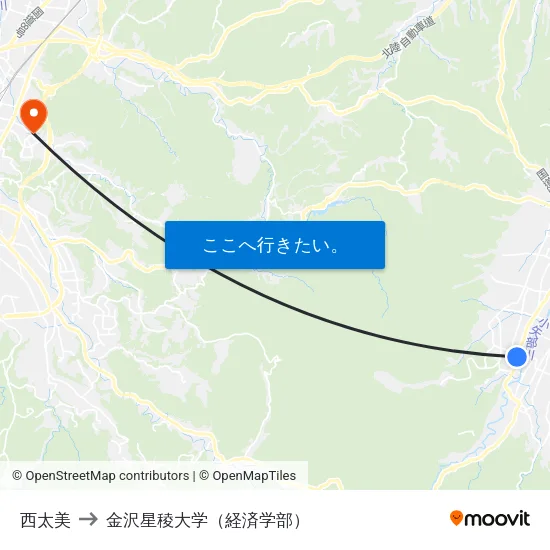 西太美 to 金沢星稜大学（経済学部） map