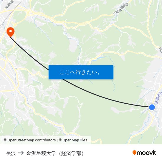 長沢 to 金沢星稜大学（経済学部） map