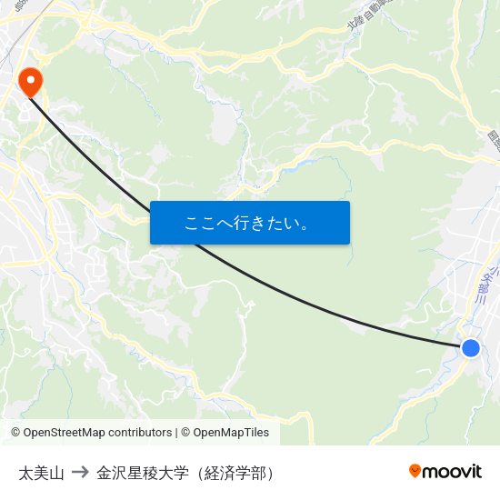 太美山 to 金沢星稜大学（経済学部） map