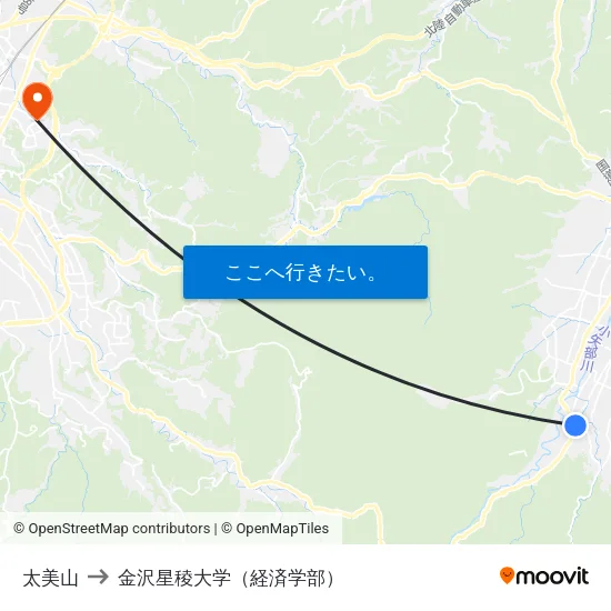 太美山 to 金沢星稜大学（経済学部） map