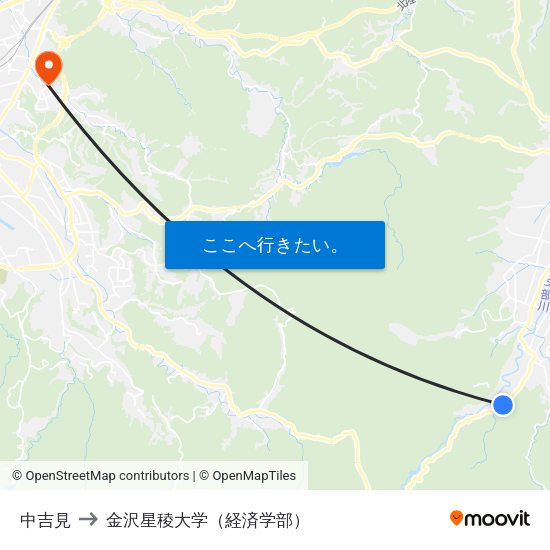 中吉見 to 金沢星稜大学（経済学部） map