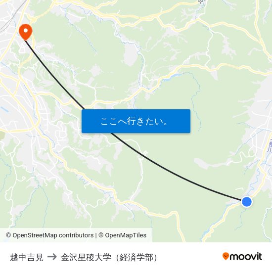 越中吉見 to 金沢星稜大学（経済学部） map