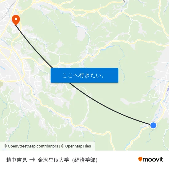 越中吉見 to 金沢星稜大学（経済学部） map