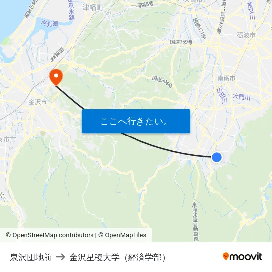 泉沢団地前 to 金沢星稜大学（経済学部） map