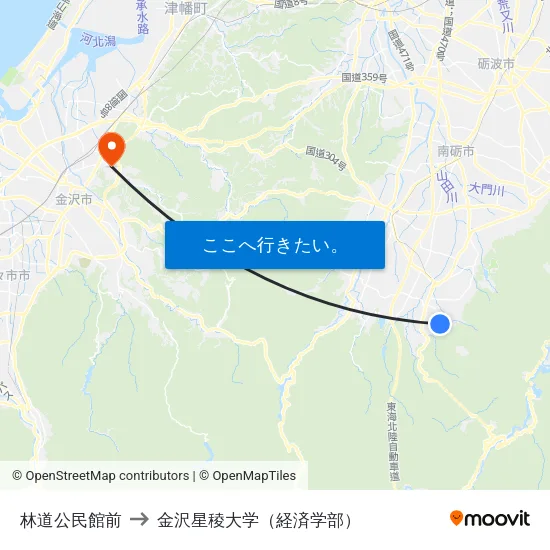 林道公民館前 to 金沢星稜大学（経済学部） map