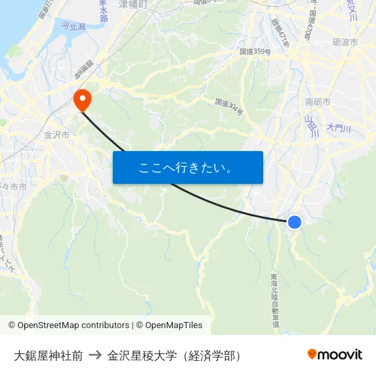 大鋸屋神社前 to 金沢星稜大学（経済学部） map