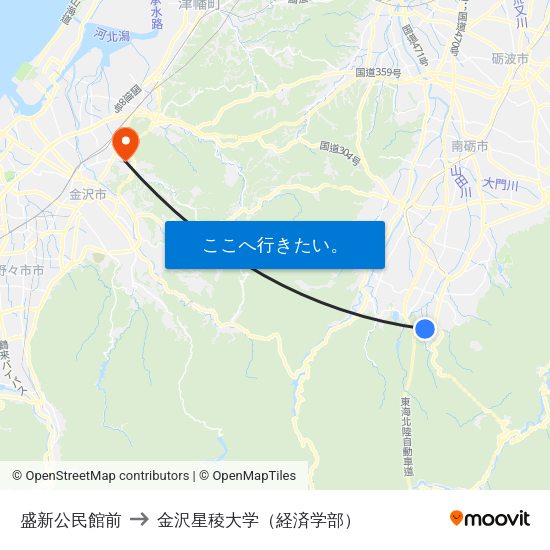 盛新公民館前 to 金沢星稜大学（経済学部） map