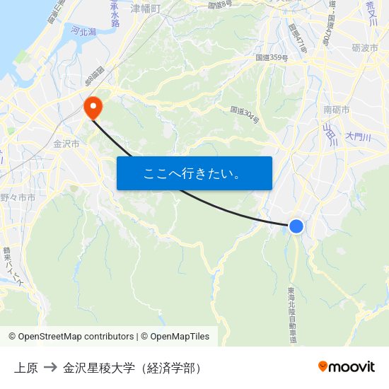 上原 to 金沢星稜大学（経済学部） map