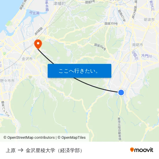 上原 to 金沢星稜大学（経済学部） map