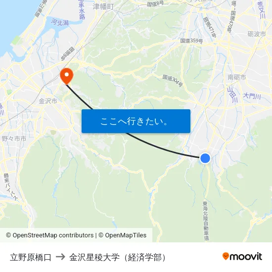 立野原橋口 to 金沢星稜大学（経済学部） map