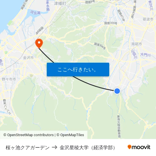 桜ヶ池クアガーデン to 金沢星稜大学（経済学部） map