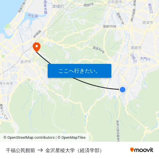千福公民館前 to 金沢星稜大学（経済学部） map