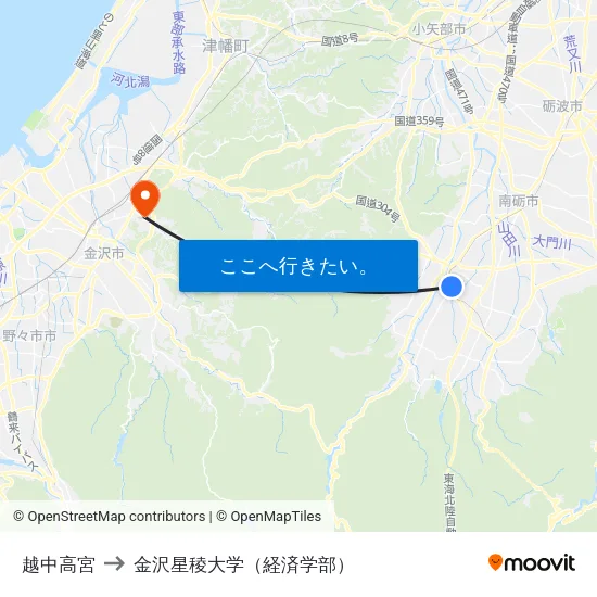 越中高宮 to 金沢星稜大学（経済学部） map