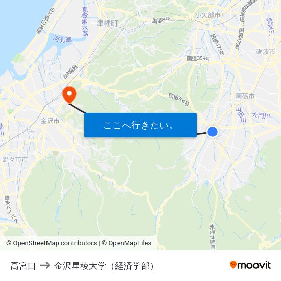 高宮口 to 金沢星稜大学（経済学部） map