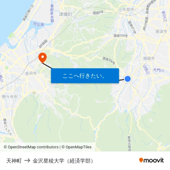 天神町 to 金沢星稜大学（経済学部） map