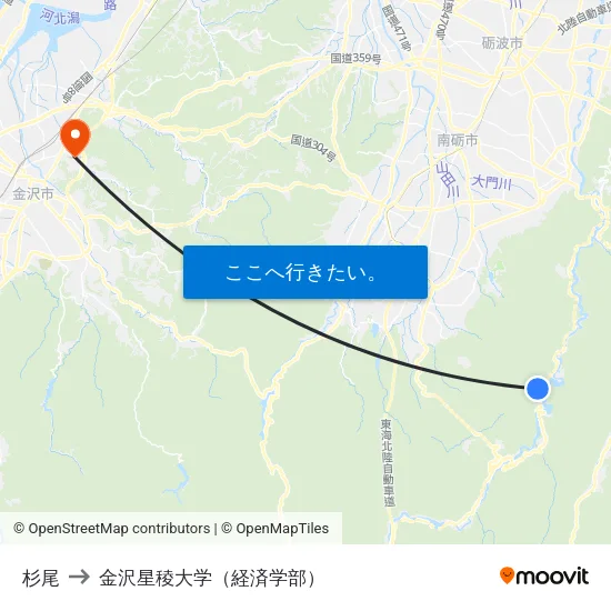杉尾 to 金沢星稜大学（経済学部） map