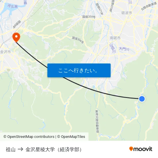 祖山 to 金沢星稜大学（経済学部） map