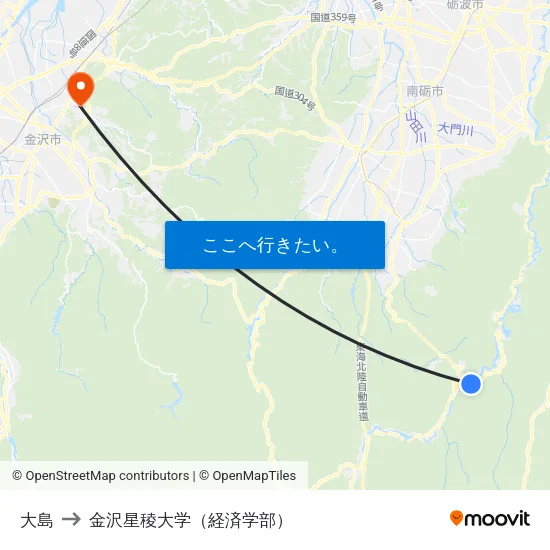 大島 to 金沢星稜大学（経済学部） map