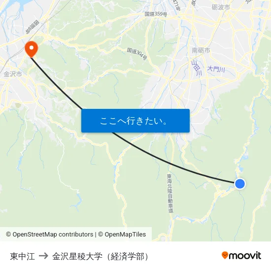 東中江 to 金沢星稜大学（経済学部） map