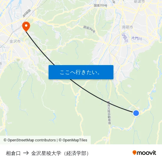 相倉口 to 金沢星稜大学（経済学部） map