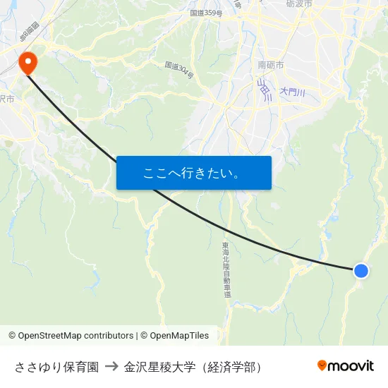ささゆり保育園 to 金沢星稜大学（経済学部） map