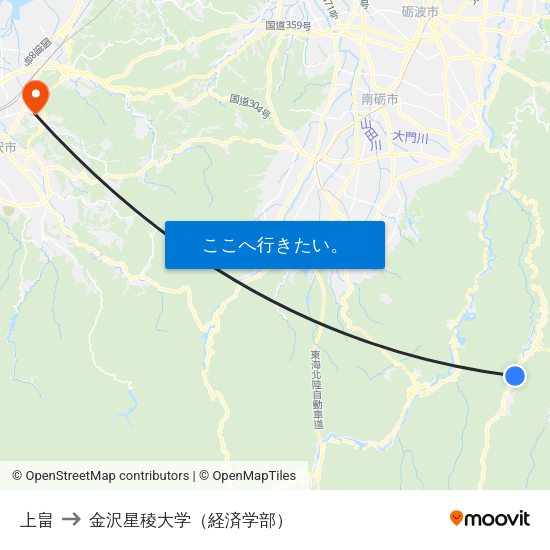 上畠 to 金沢星稜大学（経済学部） map