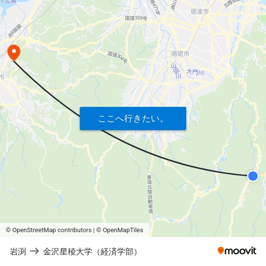 岩渕 to 金沢星稜大学（経済学部） map