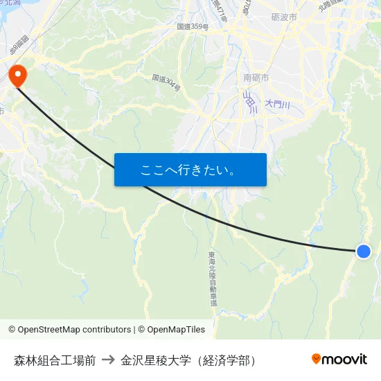 森林組合工場前 to 金沢星稜大学（経済学部） map