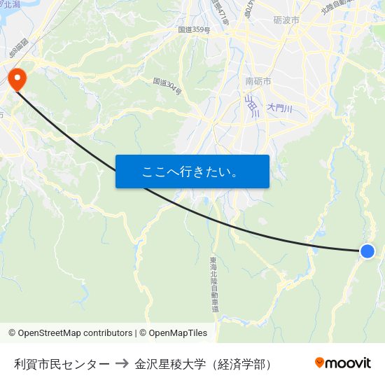 利賀市民センター to 金沢星稜大学（経済学部） map