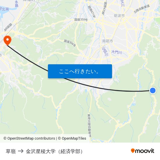 草嶺 to 金沢星稜大学（経済学部） map