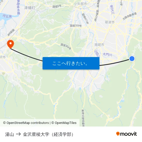 湯山 to 金沢星稜大学（経済学部） map