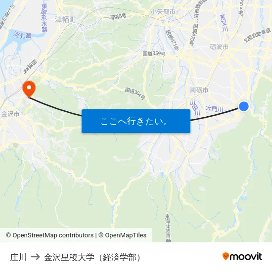 庄川 to 金沢星稜大学（経済学部） map