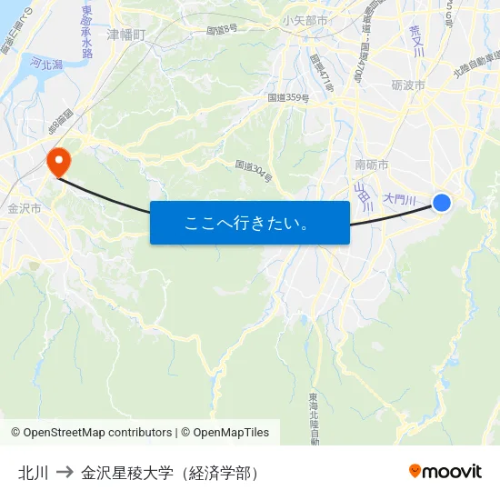 北川 to 金沢星稜大学（経済学部） map