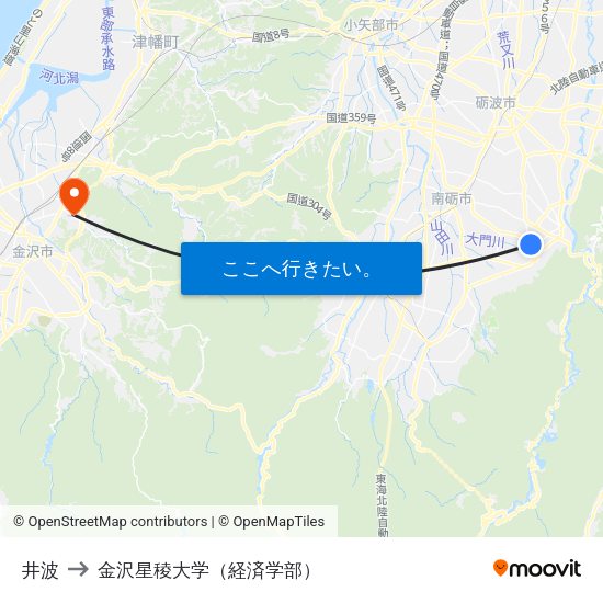 井波 to 金沢星稜大学（経済学部） map