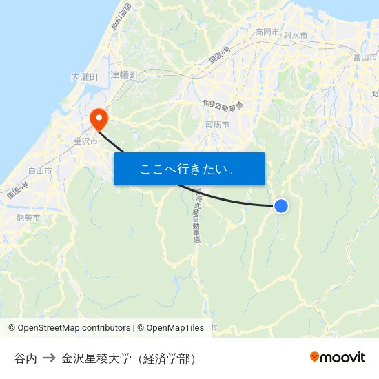 谷内 to 金沢星稜大学（経済学部） map