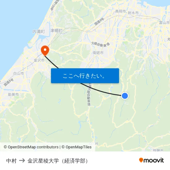 中村 to 金沢星稜大学（経済学部） map